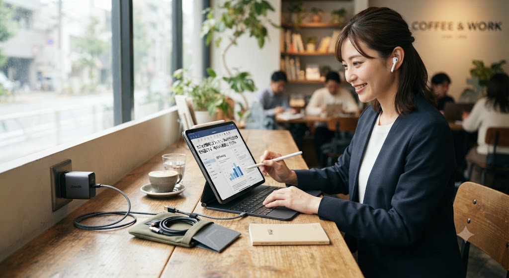 カフェが瞬時にオフィスへ。iPadで外出先仕事を快適にする「モバイル最適化」アイテム