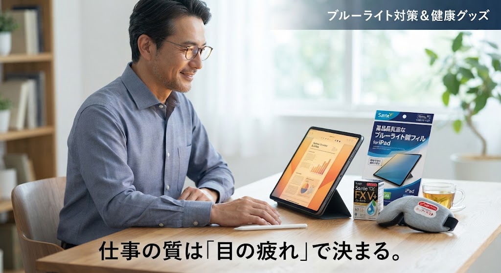 仕事の質は「目の疲れ」で決まる。iPad作業を快適にするブルーライト対策と健康グッズ